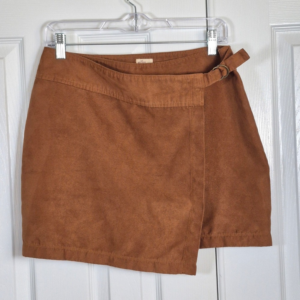 Hollister brown faux suede mini‎ skirt wrap women's / junior's size 7